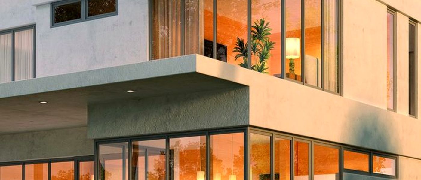 Contemporary architecture with exposed concrete surfaces