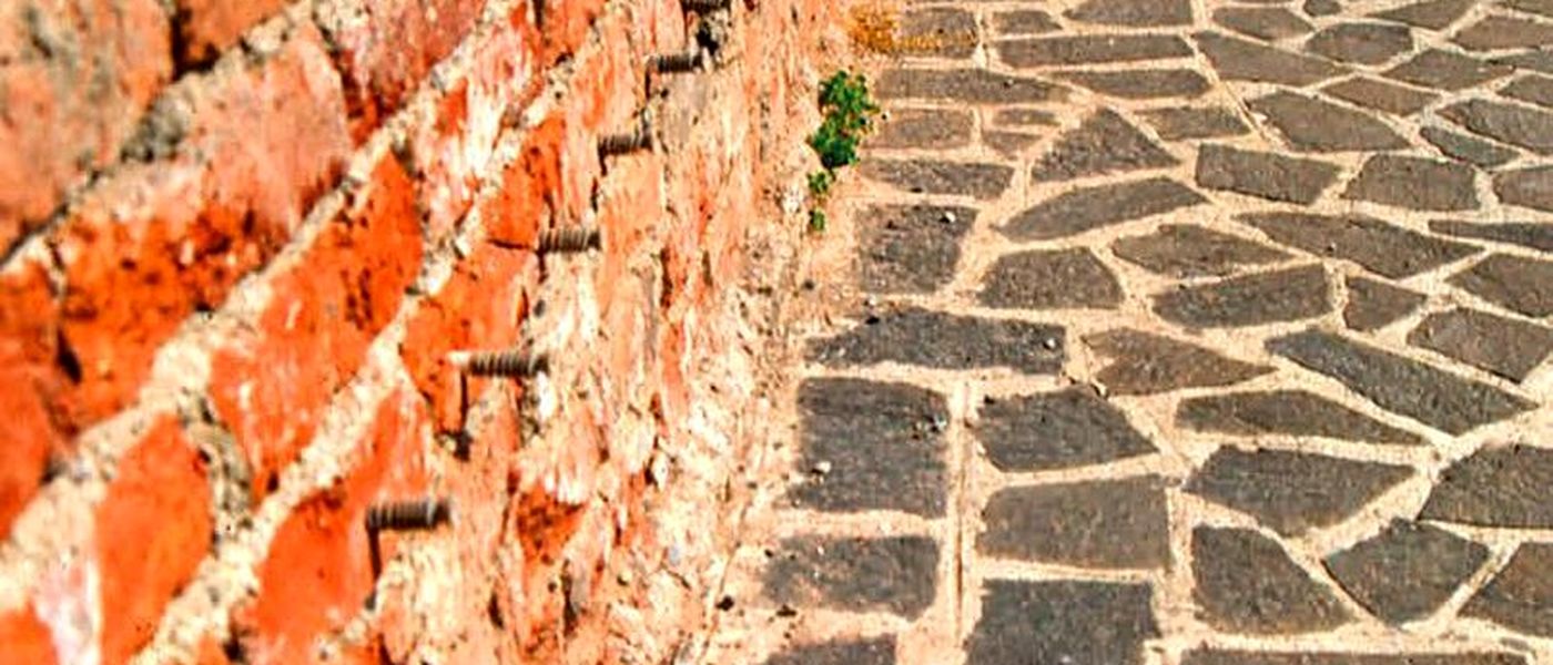 Brick masonry affected by rising capillary damp